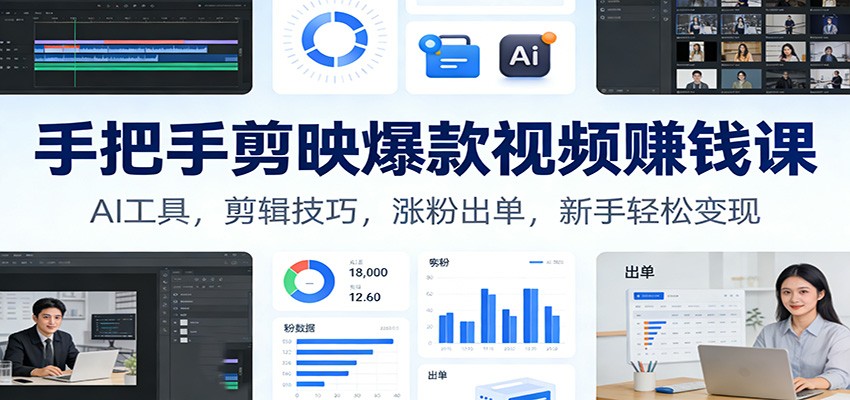 手把手剪映爆款视频赚钱课：AI工具，剪辑技巧，涨粉出单，新手轻松变现-墨痕微课