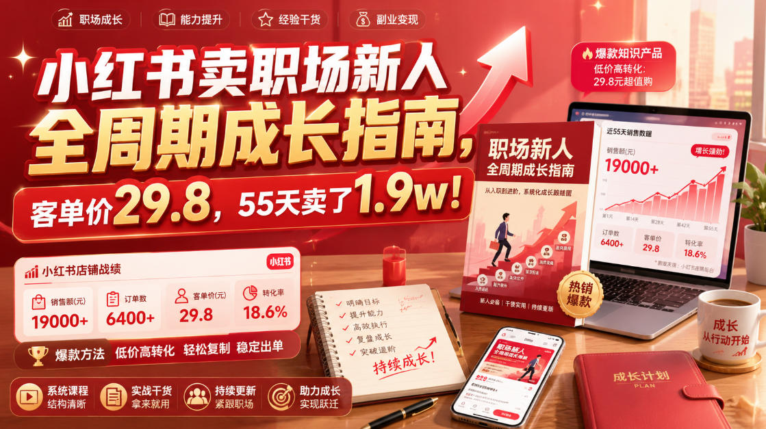 小红书卖职场新人全周期成长指南，客单价29.8，55天卖了1.9w！-墨痕微课