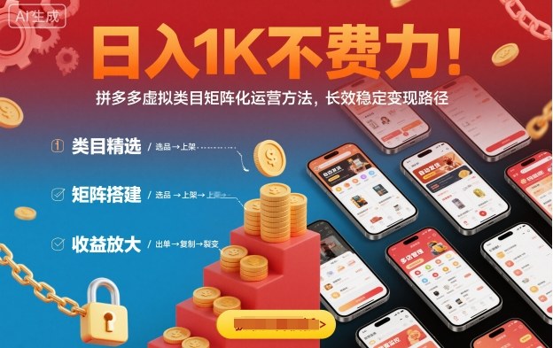 日入1K不费力!拼多多虚拟类目矩阵化运营方法,长效稳定变现路径-墨痕微课