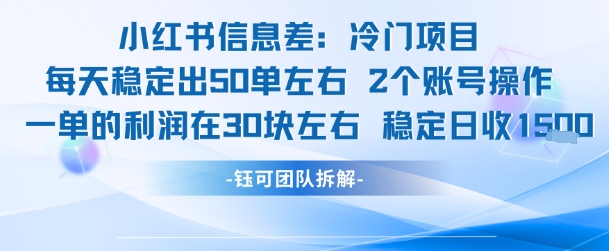小红书信息差冷门项目一单利润30块每天稳定1.5k左右2个账号操作-墨痕微课