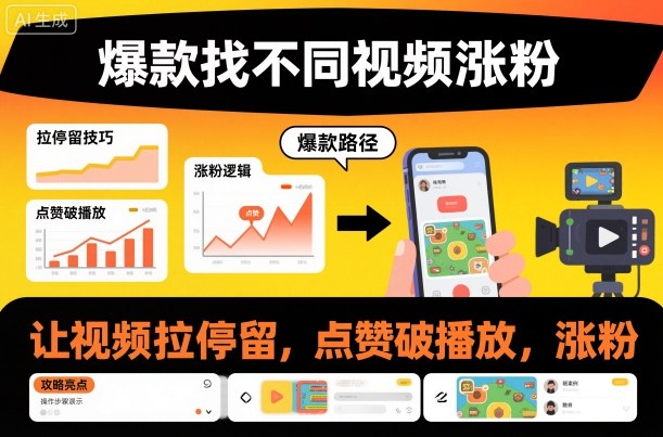 爆款找不同视频涨粉,让视频拉停留,实现点赞,破播放,涨粉-墨痕微课