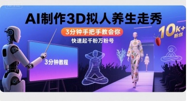 Ai制作3D拟人养生走秀,3分钟手把手教会你,快速起千粉万粉号-墨痕微课