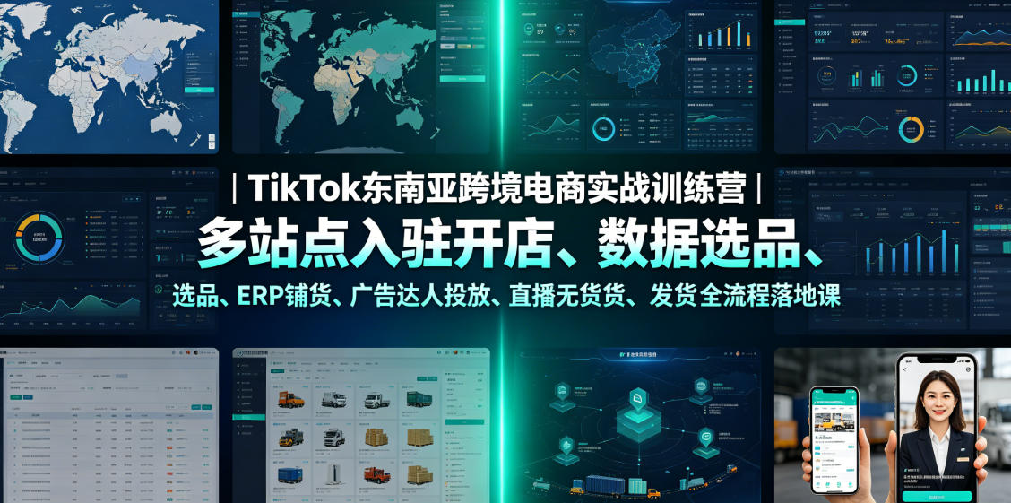 TikTok东南亚跨境电商实战训练营｜多站点入驻开店、数据选品、ERP铺货、广告达人投放、直播无货源发货全流程落地课-墨痕微课