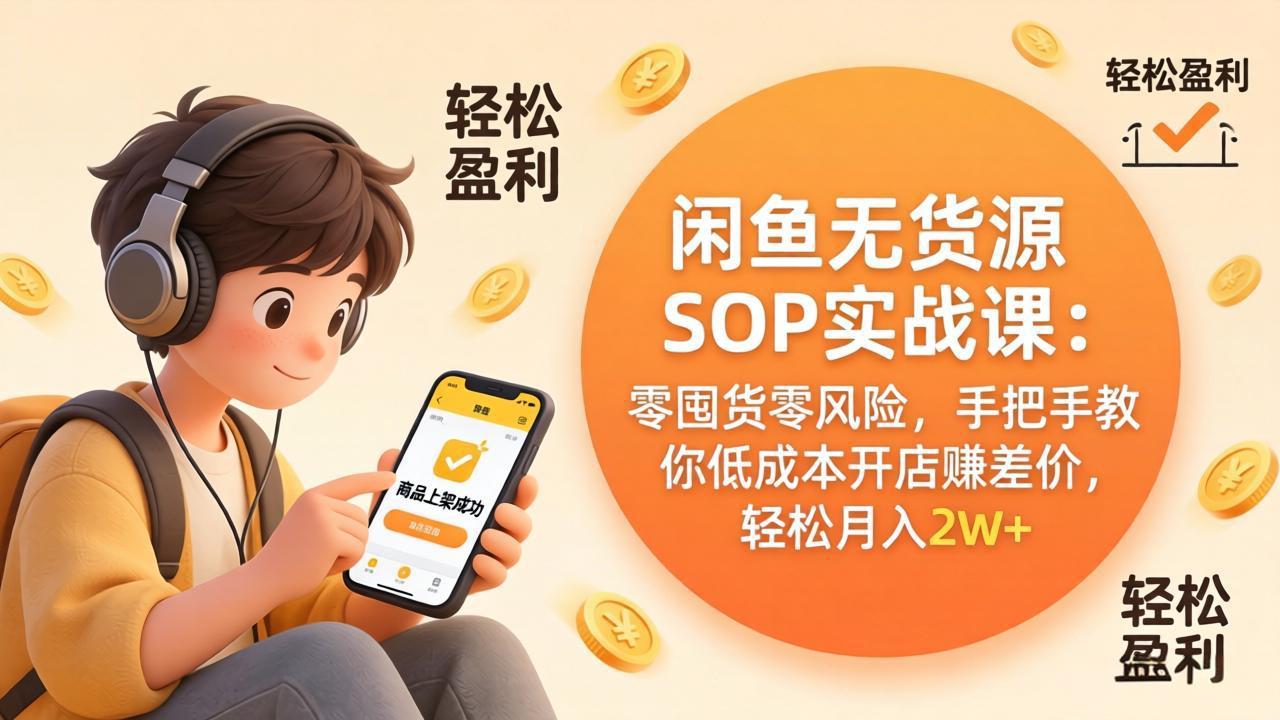 闲鱼无货源SOP实战课：零囤货零风险，手把手教你低成本开店赚差价，轻松月入2w+-墨痕微课
