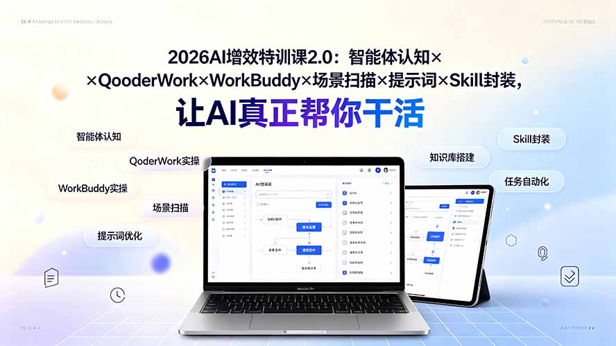 2026AI增效特训课2.0：智能体认知×QoderWork×WorkBuddy×场景扫描×提示词×Skill封装，让AI真正帮你干活-墨痕微课