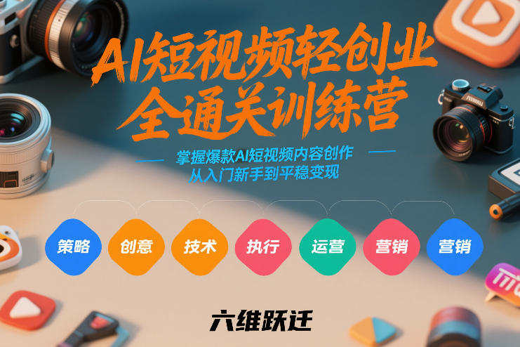 AI短视频轻创业全通关训练营，掌握爆款AI短视频内容创作，从入门新手到平稳变现的六维跃迁-墨痕微课