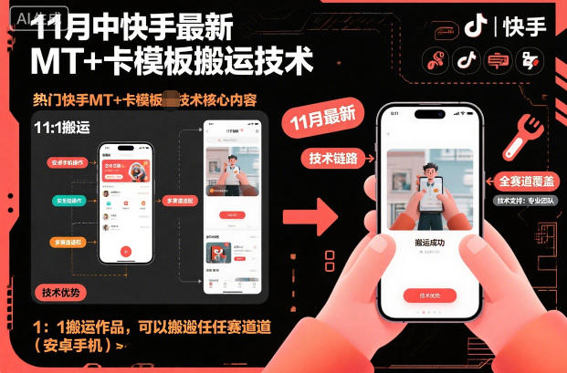 11月中快手最新MT+卡模板搬运技术，1：1搬运作品，可以搬运任何赛道(安卓手机)-墨痕微课