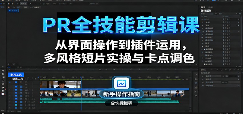 PR全技能剪辑课:从界面操作到插件运用,多风格短片实操与卡点调色-墨痕微课