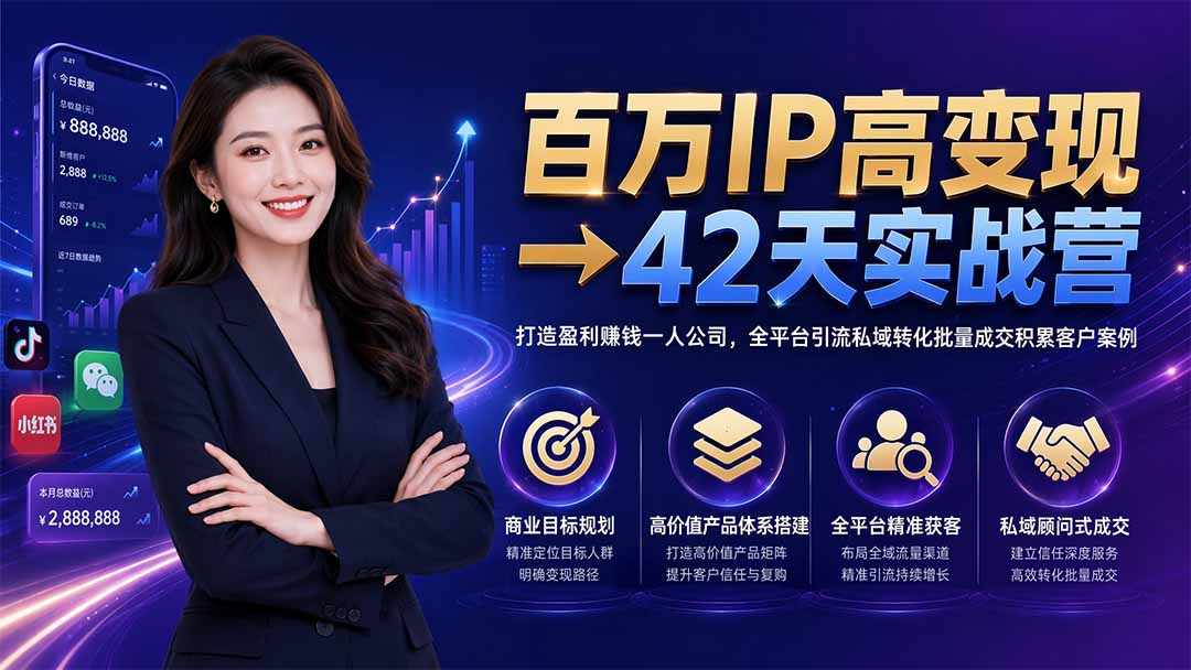 百万IP高变现→42天实战营｜打造盈利赚钱一人公司，全平台引流私域转化批量成交积累客户案例-墨痕微课