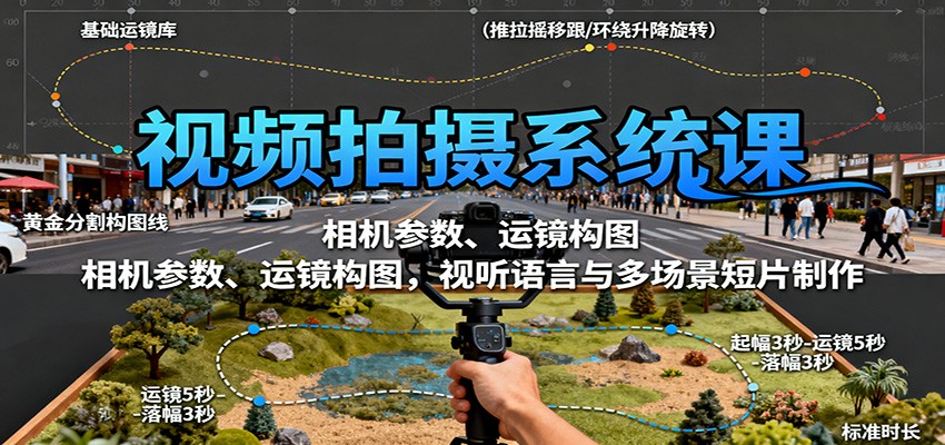 视频拍摄系统课:相机参数、运镜构图,视听语言与多场景短片制作-墨痕微课