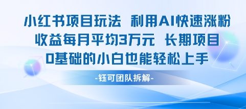 适合小白操作的小红书新项目，利用AI快速涨粉，收益每月平均1W+-墨痕微课