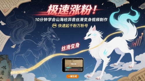 极速涨粉!10分钟学会山海经异兽丝滑变身视频制作,快速起千粉万粉号-墨痕微课