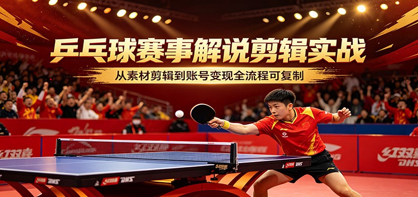 乒乓球赛事解说剪辑实战，从素材剪辑到账号变现全流程可复制-墨痕微课