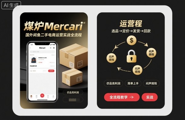 煤炉Mercari国外闲鱼二手电商运营实战全流程,仿品高利润,简单上手,闷声搞钱-墨痕微课
