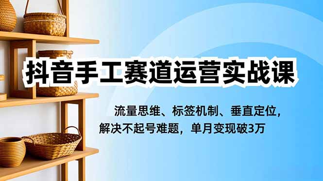 抖音手工赛道运营实战课，流量思维、标签机制、垂直定位，解决不起号难题，单月变现破3万-墨痕微课