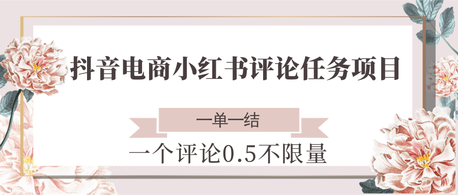 抖音电商小红书评论任务项目，一个评论0.5，一单一结 不限量-墨痕微课