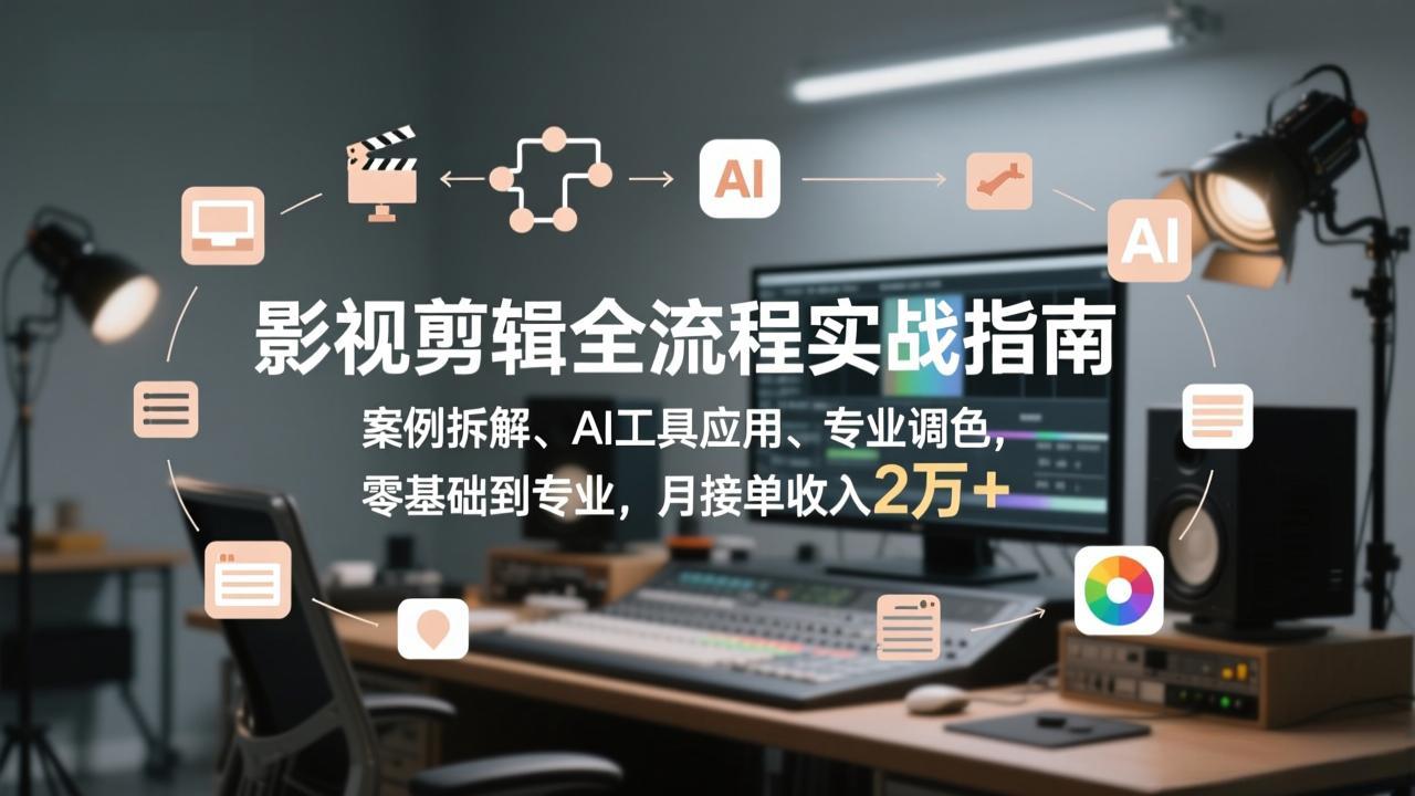 影视剪辑全流程实战指南，案例拆解、AI工具应用、专业调色，零基础到专业，月接单收入2万+-墨痕微课