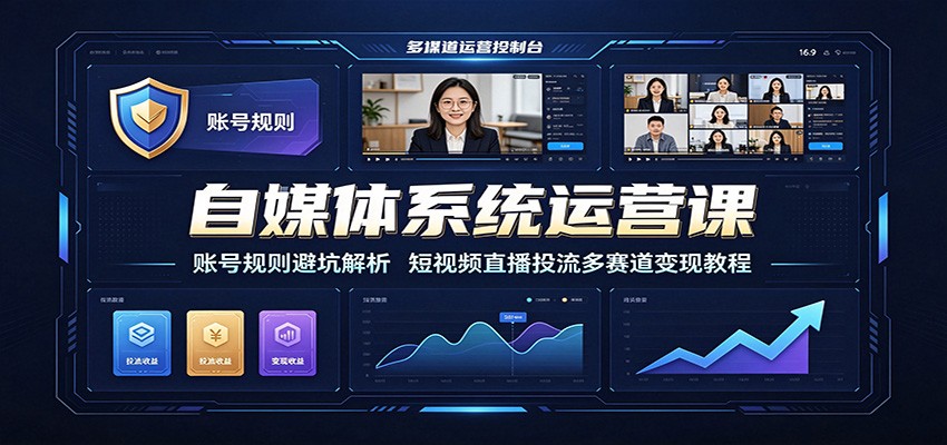 自媒体系统运营课：账号规则避坑解析，短视频直播投流多赛道变现教程-墨痕微课