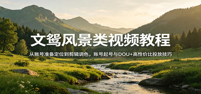 文鸳风景类视频教程:从账号准备定位到剪辑调色,账号起号与DOU+高性价比投放技巧-墨痕微课