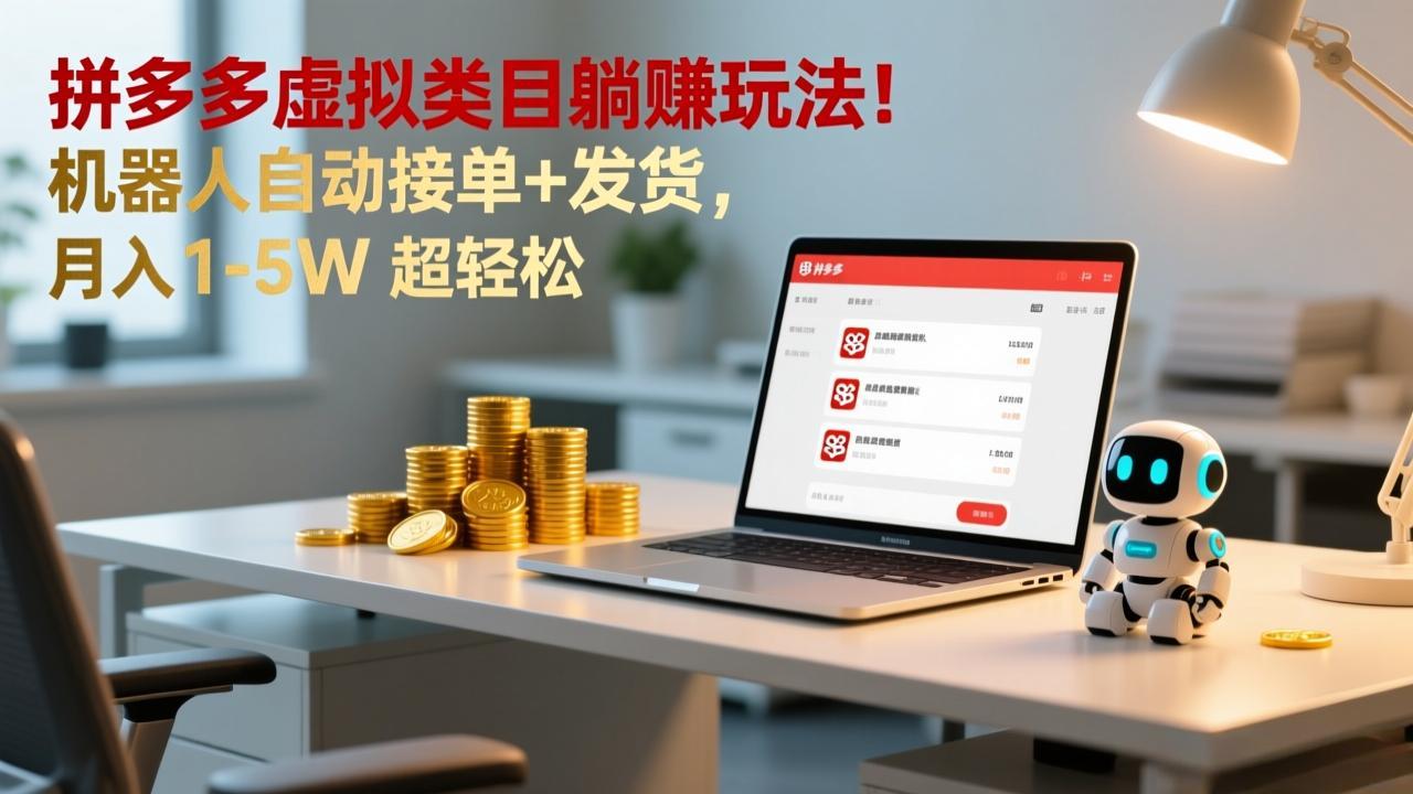 多多虚拟类目躺赚玩法！机器人自动接单+发货，月入 1-5W 超轻松-墨痕微课