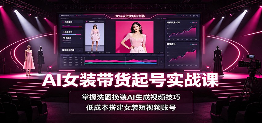 AI女装带货起号实战课：掌握洗图换装AI生成视频技巧，低成本搭建女装短视频账号-墨痕微课