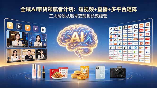 全域AI带货领航者计划:短视频+直播+多平台矩阵,三大阶段从起号变现到长效经营-墨痕微课