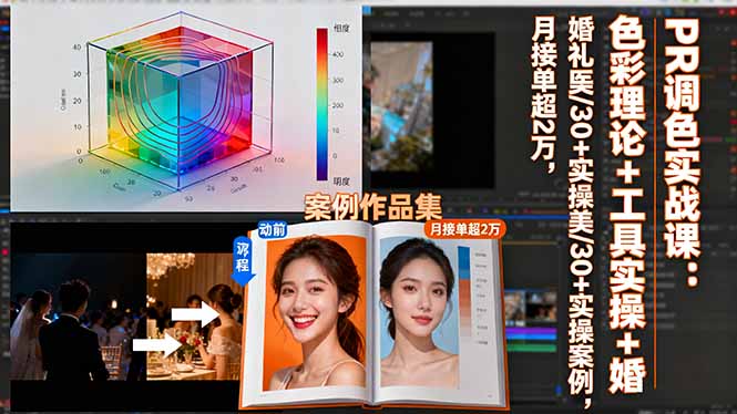 PR调色实战课:色彩理论+工具实操+婚礼医美/30+实操案例,月接单超2万-墨痕微课