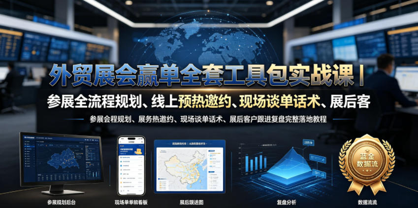 外贸展会赢单全套工具包实战课｜参展全流程规划、线上预热邀约、现场谈单话术、展后客户跟进复盘完整落地教程-墨痕微课