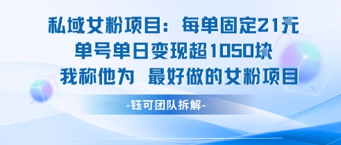 私域女粉项目：每单固定21块，单日变现超1k+，最好做的女粉项目-墨痕微课