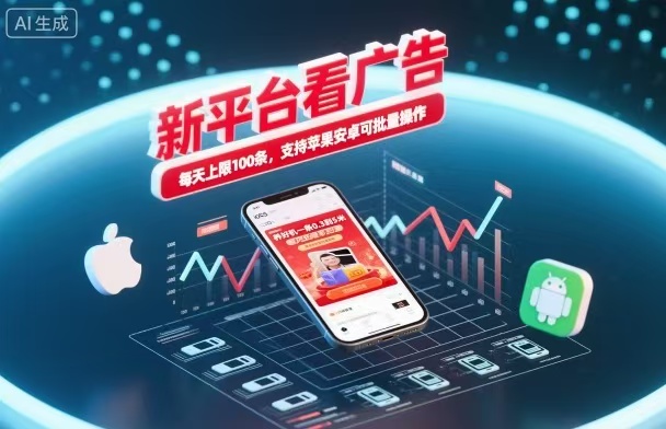 新台看广告，养好机一条5毛到5块，单机日入30到100，支持苹果安卓，可批量操作。-墨痕微课