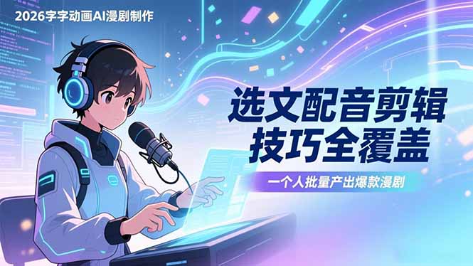 2026字字动画AI漫剧制作-1期，选文配音剪辑技巧全覆盖，一个人就能批量产出爆款漫剧-墨痕微课