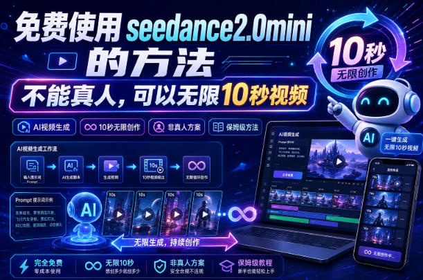 免费使用seedance2.0mini的方法,不能真人,可以无限10秒视频,9图+3音频参考-墨痕微课