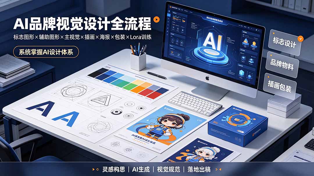 AI品牌视觉设计全流程：标志图形×辅助图形×主视觉×插画×海报×包装×Lora训练，系统掌握AI设计体系-墨痕微课