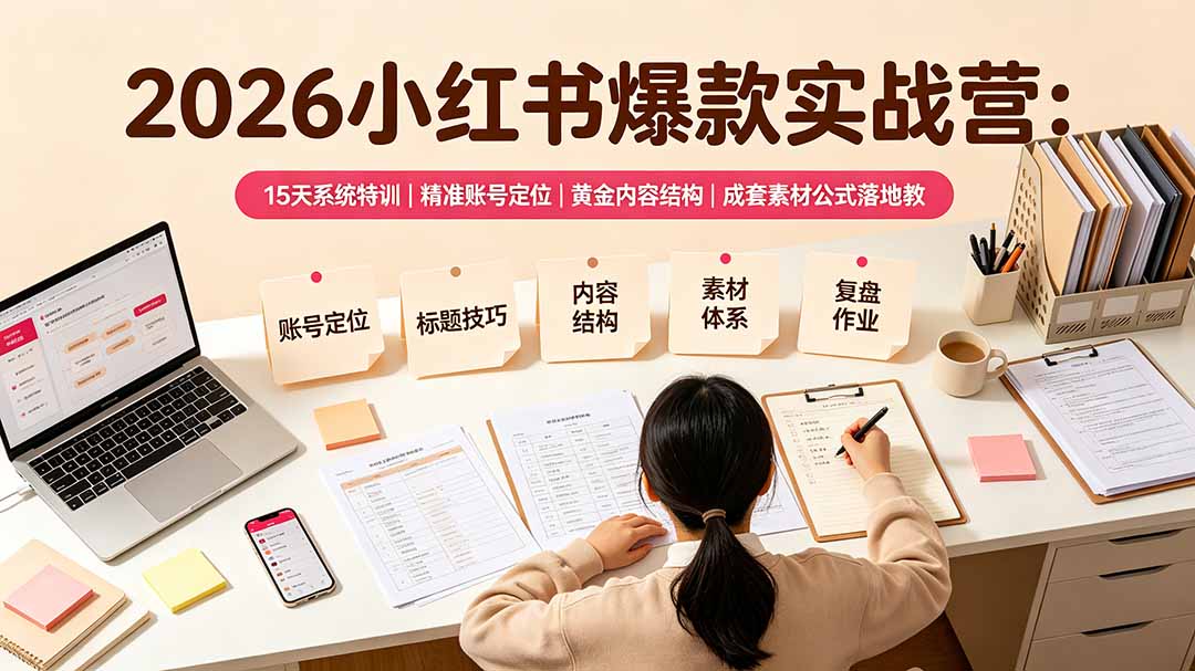 2026小红书爆款实战营:15天系统特训|精准账号定位|黄金内容结构|成套素材公式落地教程-墨痕微课