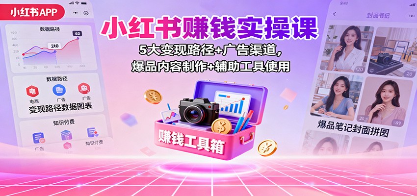 小红书赚钱实操课:5大变现路径+广告渠道,爆品内容制作+辅助工具使用-墨痕微课