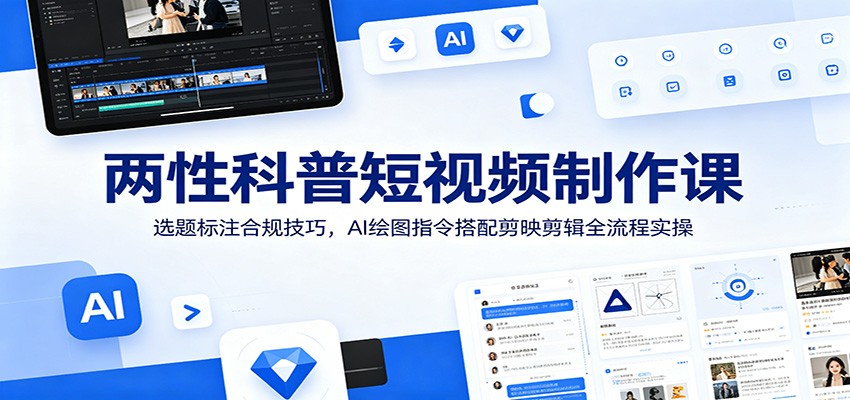 两性科普短视频制作课：选题标注合规技巧，AI绘图指令搭配剪映剪辑全流程实操-墨痕微课