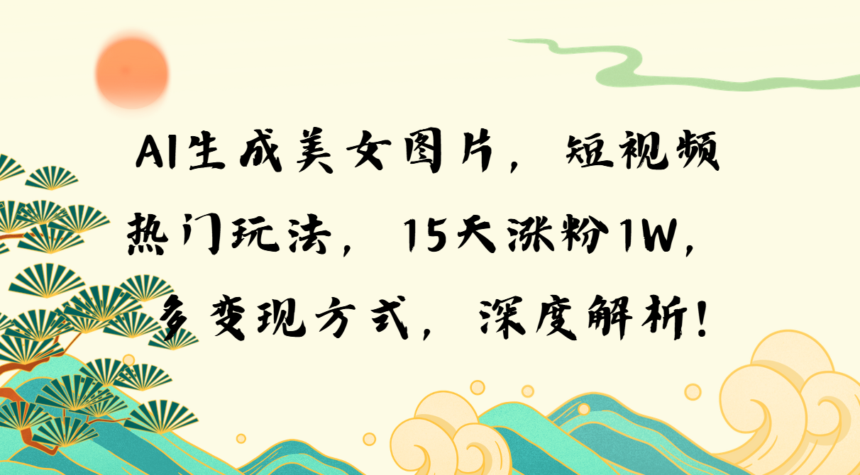 AI生成美女图片，短视频热门玩法，15天涨粉1W，多变现方式，深度解析!-墨痕微课