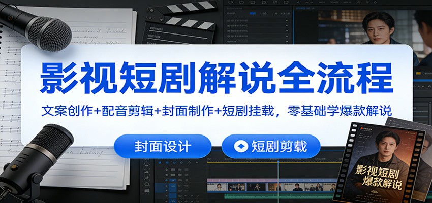 影视短剧解说全流程:文案创作+配音剪辑+封面制作+短剧挂载,零基础学爆款解说-墨痕微课