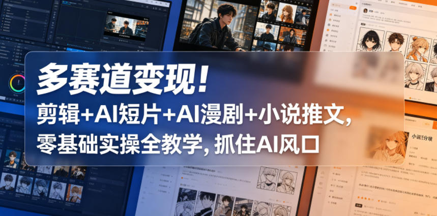多赛道变现！剪辑+AI短片+AI漫剧+小说推文，零基础实操全教学，抓住AI风口-墨痕微课