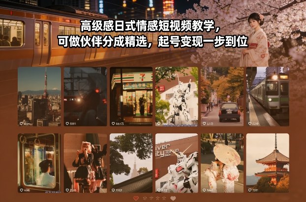 高级感日式情感短视频教学，可做伙伴分成精选，起号变现一步到位-墨痕微课