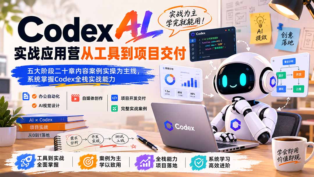 Codex AI实战应用营从工具到项目交付;五大阶段二十章内容案例实操为主线,系统掌握Codex全栈实战能力-墨痕微课
