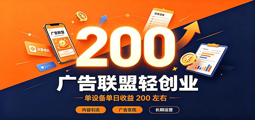 广告联盟轻创业，单设备单日收益200左右，内容引流广告变现长期运营-墨痕微课