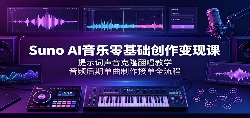 Suno AI音乐零基础创作变现课：提示词声音克隆翻唱教学，音频后期单曲制作接单全流程-墨痕微课