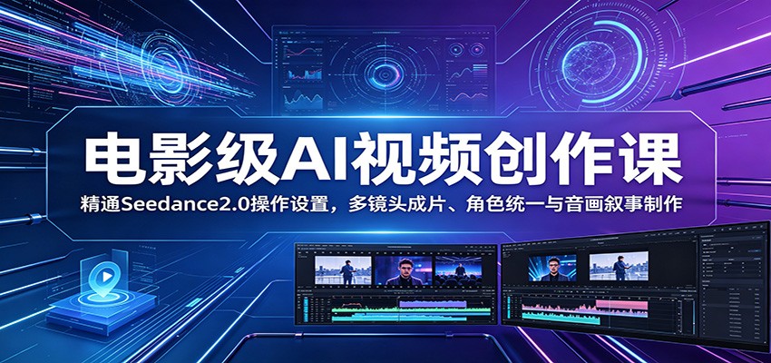 电影级AI视频创作课：精通Seedance2.0操作设置，多镜头成片、角色统一与音画叙事制作-墨痕微课
