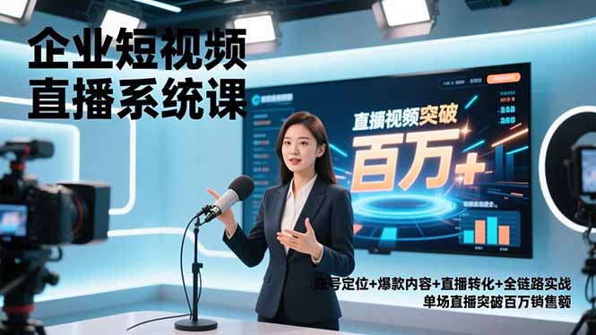 企业短视频直播系统课，账号定位+爆款内容+直播转化+全链路实战，单场直播突破百万销售额-墨痕微课