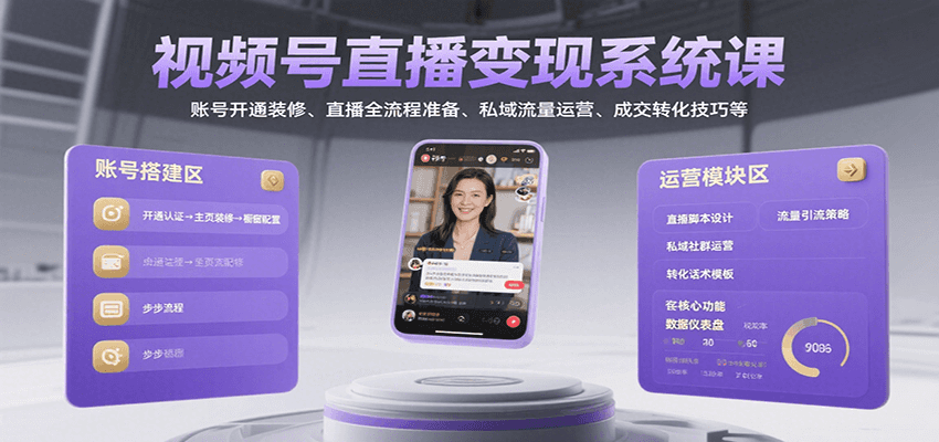 视频号直播变现系统课,账号开通装修、直播全流程准备、私域流量运营、成交转化技巧等-墨痕微课
