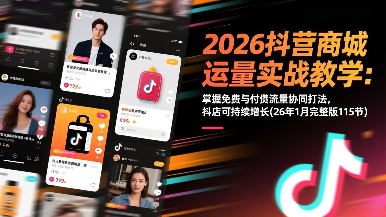 2026抖音商城运营实战教学:掌握免费与付费流量协同打法,抖店可持续增长(26年1月完整版115节-墨痕微课