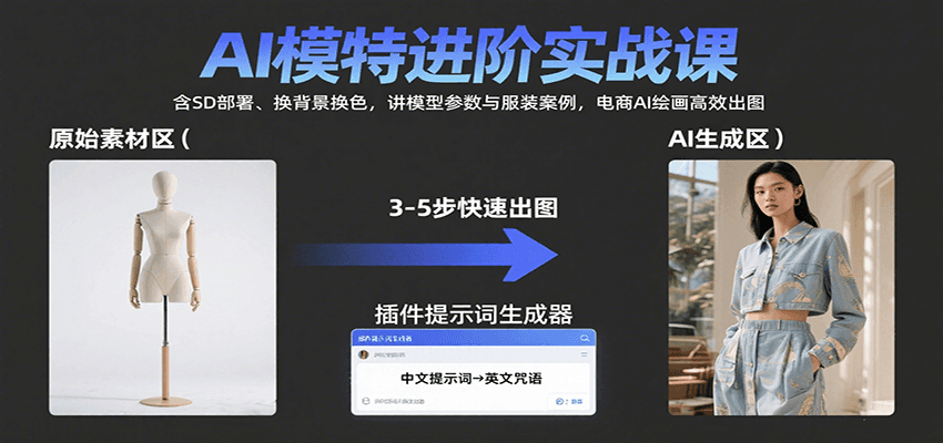 AI模特进阶实战课：含SD部署、换背景换色，讲模型参数与服装案例，电商AI绘画高效出图-墨痕微课