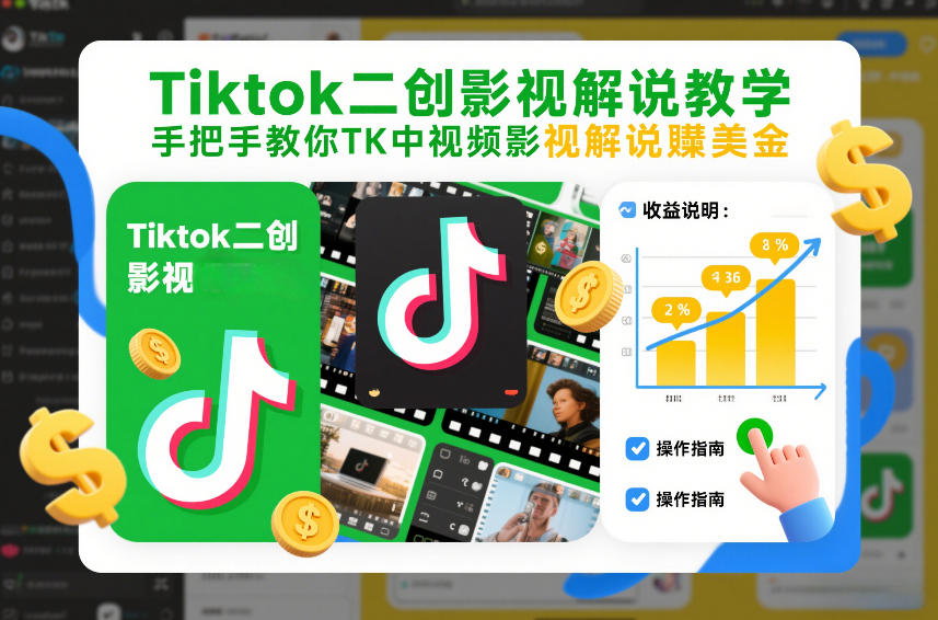 Tiktok二创影视解说教学，手把手教你TK中视频影视解说賺美金(更新26年1月)-墨痕微课