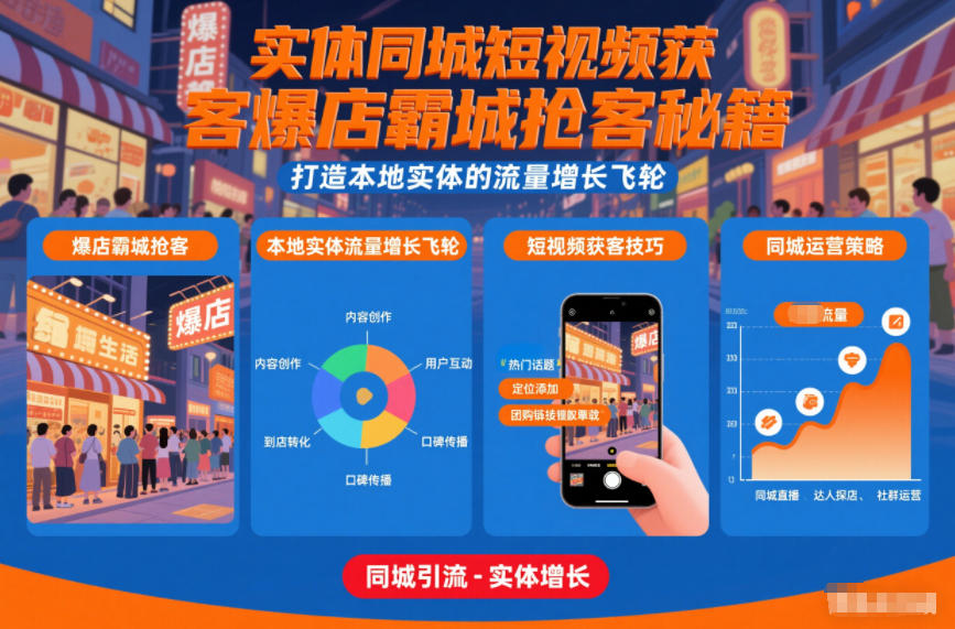 实体同城短视频获客爆店霸城抢客秘籍，打造本地实体的流量增长飞轮-墨痕微课